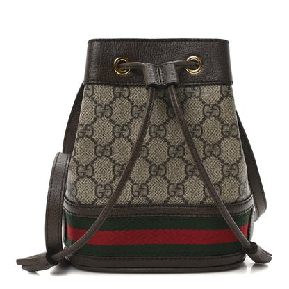 Gucci GG Supreme Monogram Web Mini Ophidia Bucket Bag Brown 1 of 10