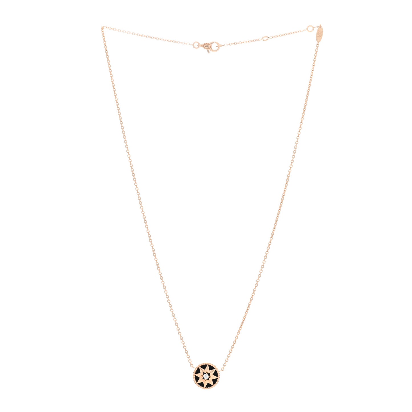 18K Rose Gold Diamond Black Onyx Rose Des Vents Necklace