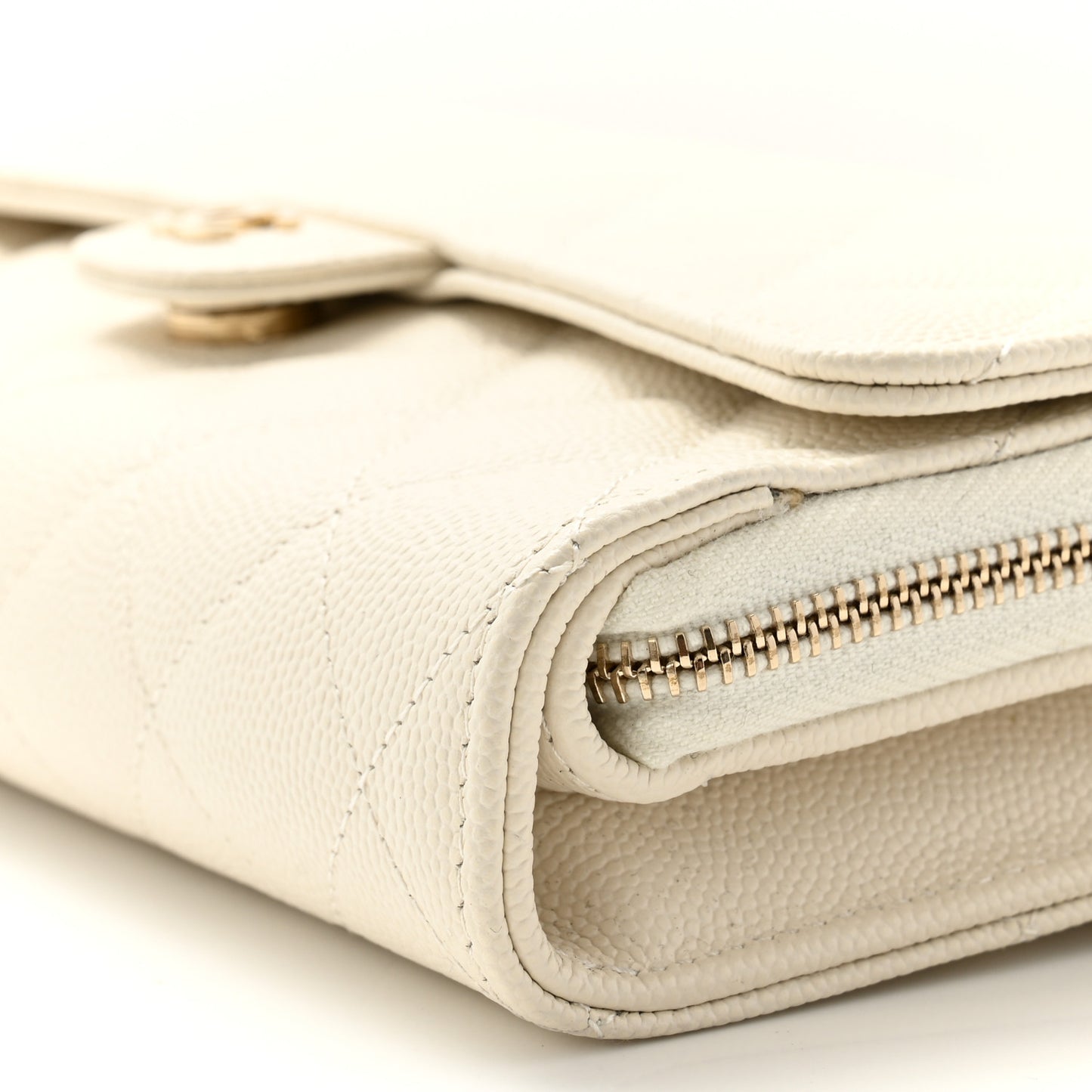 Caviar Quilted Phone Holder Wallet on Removable Chain White