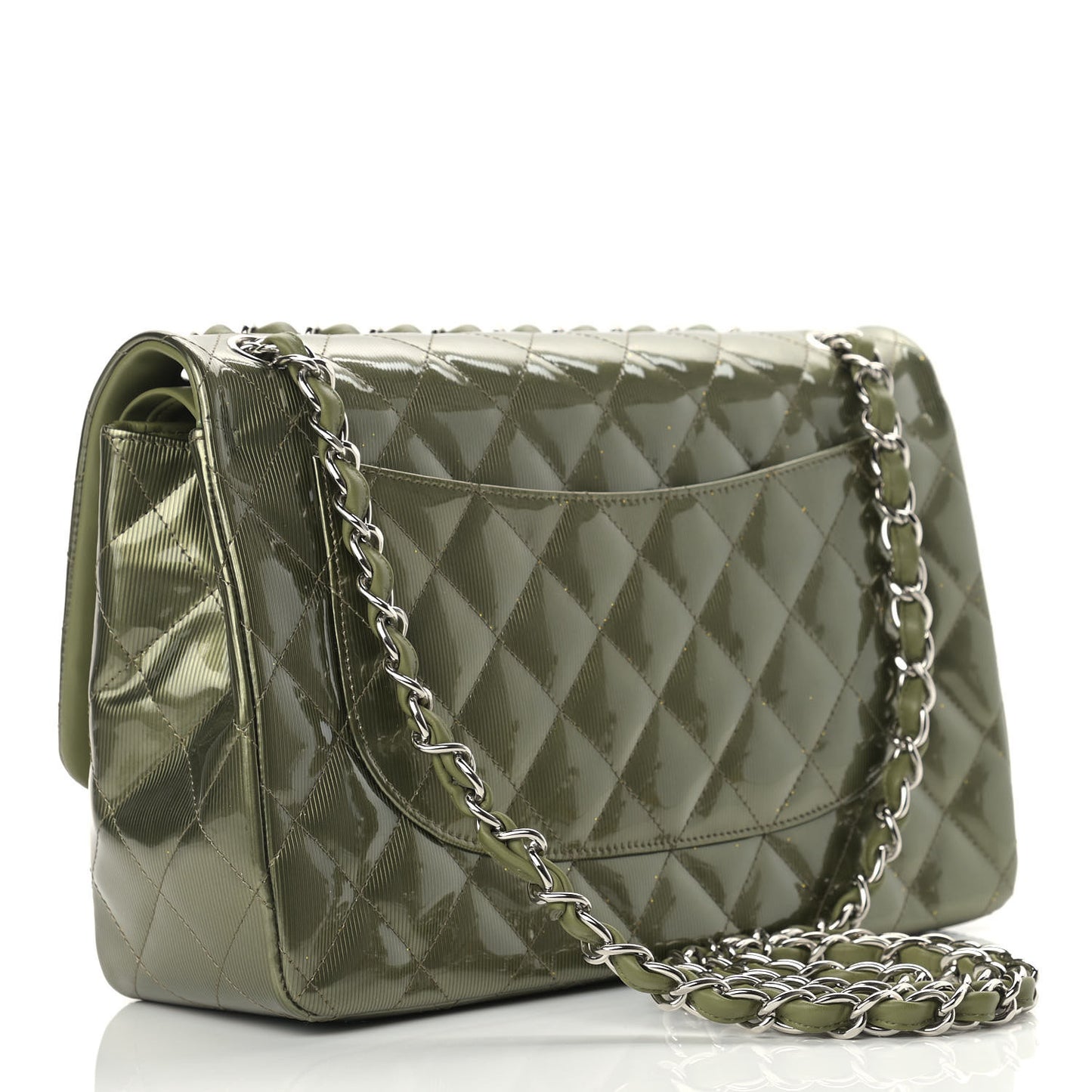 Striated Patent Quilted Jumbo Double Flap Green