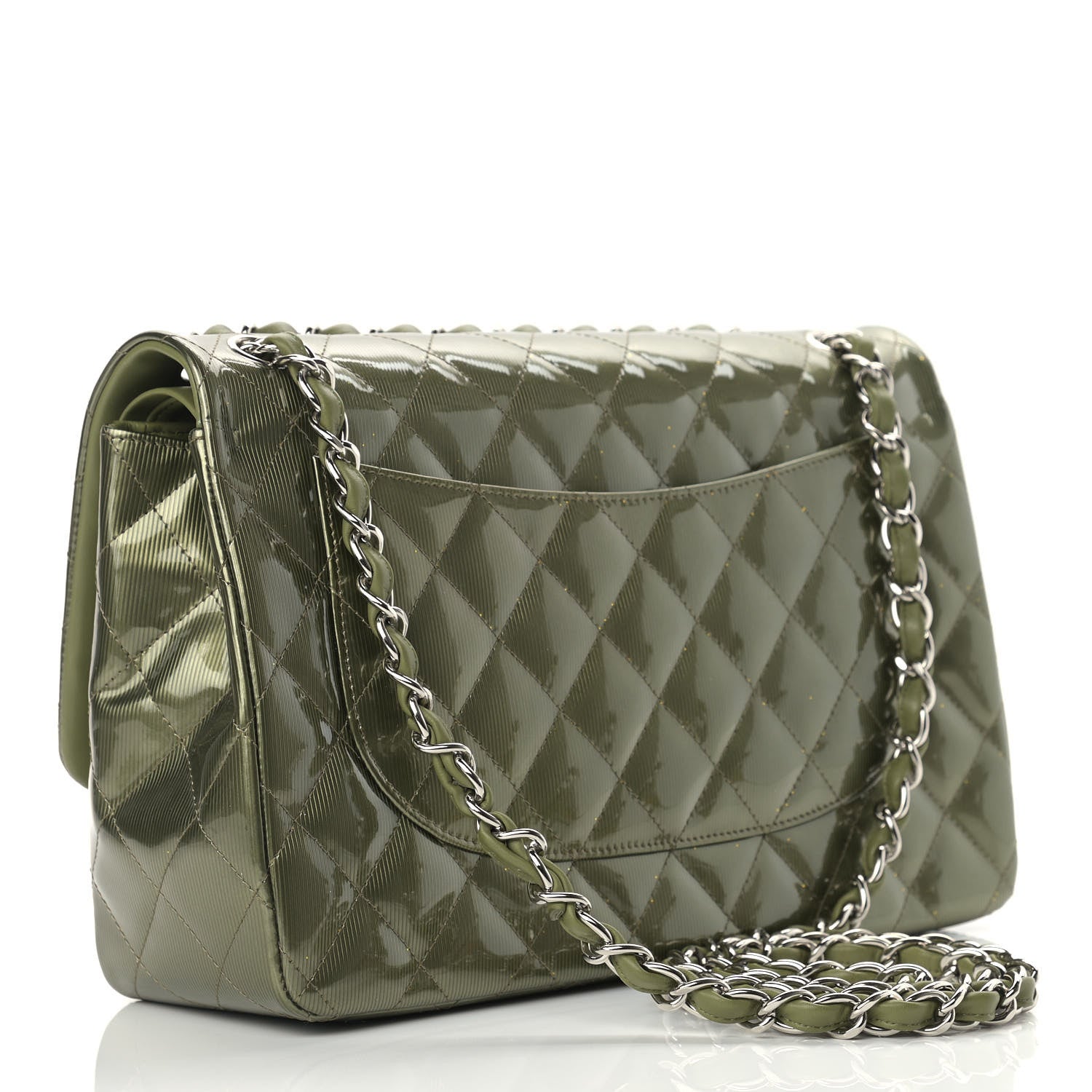 Chanel Striated Patent Quilted Jumbo Double Flap Green 2 of 12