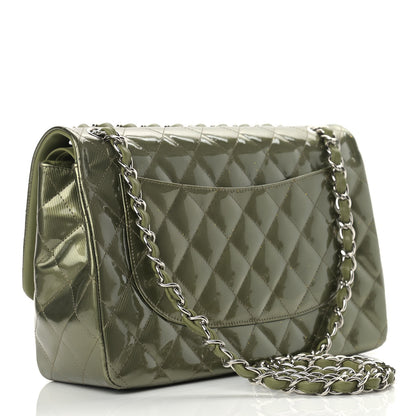 Chanel Striated Patent Quilted Jumbo Double Flap Green 2 of 12