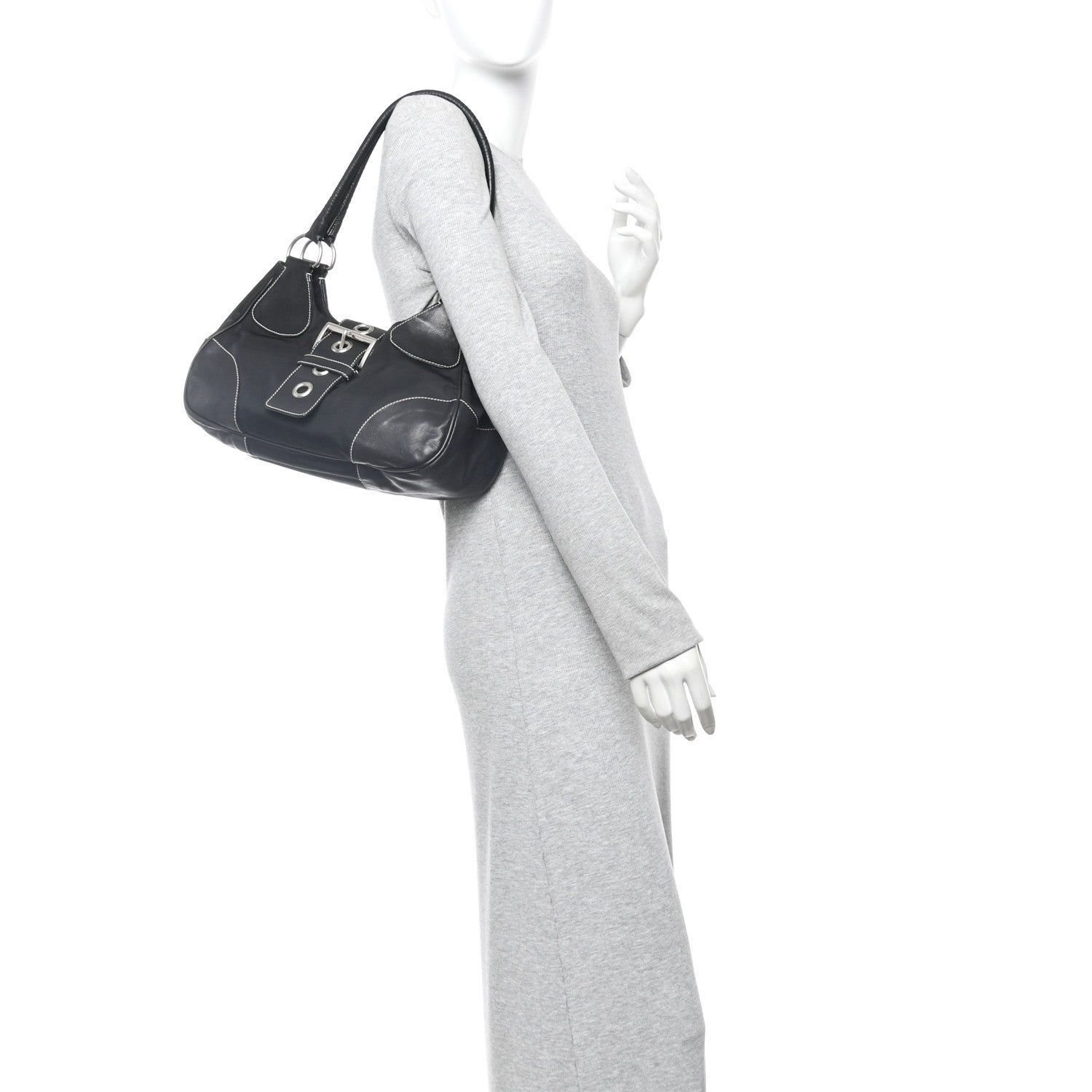Prada Tessuto Nylon Moon Shoulder Bag Black 2 of 12