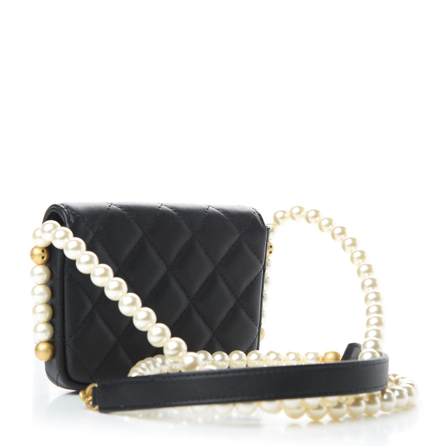 Chanel Calfskin Quilted About Pearls Card Holder Flap With Chain Black 3 of 10