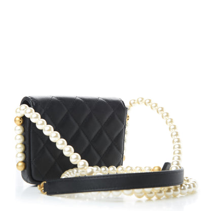 Chanel Calfskin Quilted About Pearls Card Holder Flap With Chain Black 3 of 10