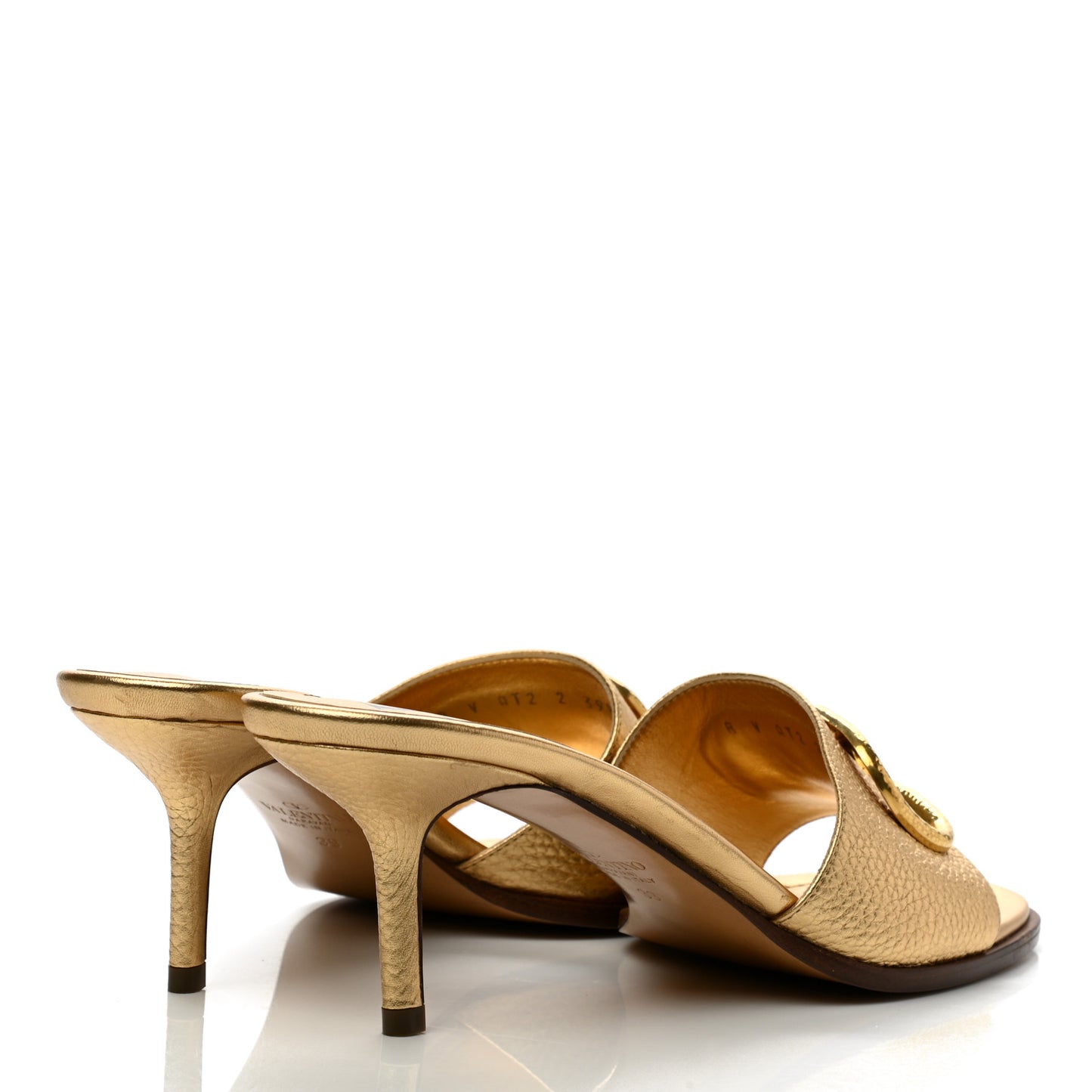 Metallic Grainy Cowhide VLogo 65mm Slide Sandals 39.5 Antique Brass