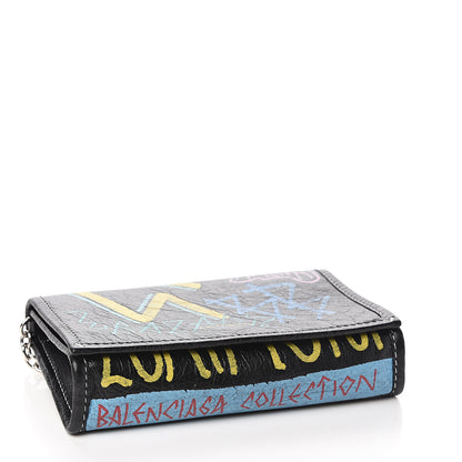 Balenciaga Agneau Arena Graffiti All Over Bazar Chain Shoulder Bag Black Multicolor 3 of 9