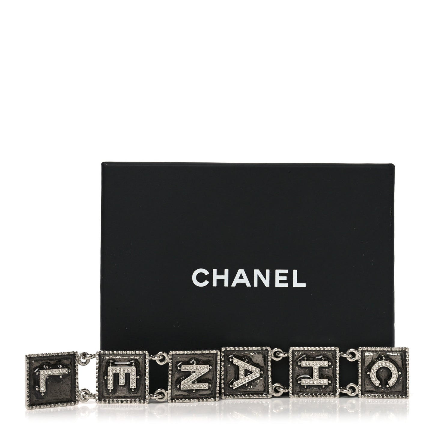 Metal Crystal Cha-Nel Logo Drop Earrings Silver