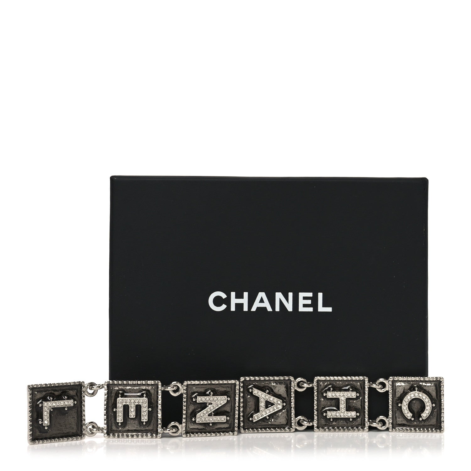 Chanel Metal Crystal Cha-Nel Logo Drop Earrings Silver 5 of 5