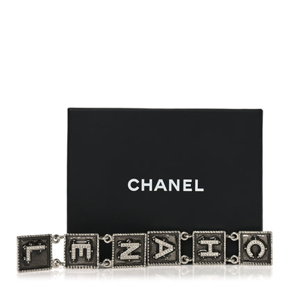 Chanel Metal Crystal Cha-Nel Logo Drop Earrings Silver 5 of 5