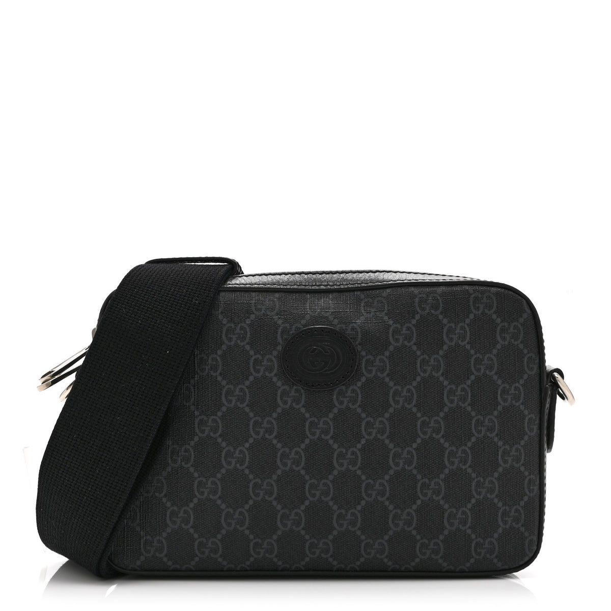 GG Supreme Monogram Azalea Calfskin Retro Interlocking G Wristlet Shoulder Bag Black