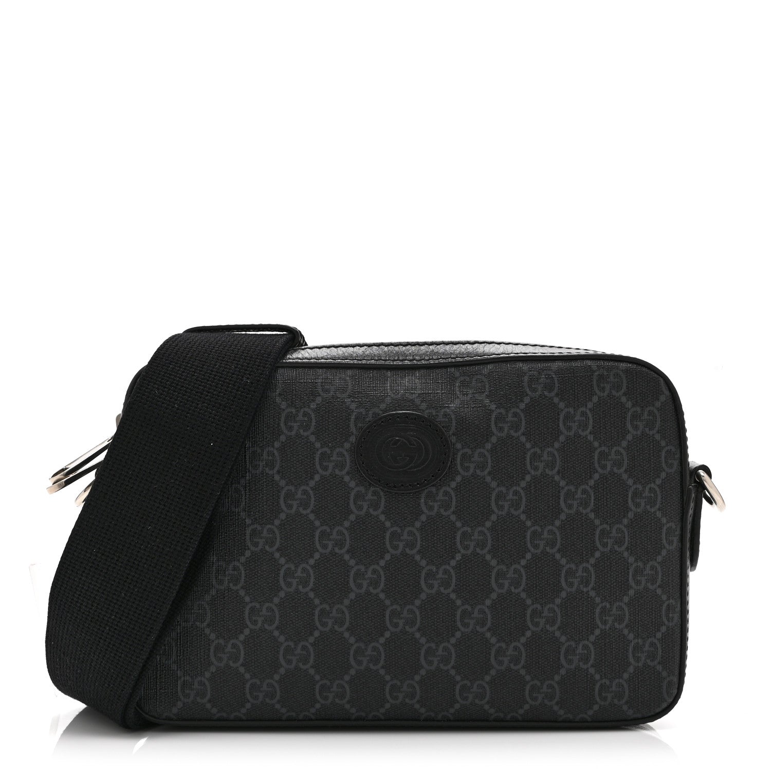 Gucci GG Supreme Monogram Azalea Calfskin Retro Interlocking G Wristlet Shoulder Bag Black 1 of 10