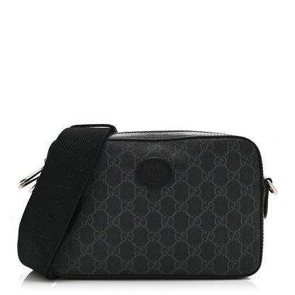 Gucci GG Supreme Monogram Azalea Calfskin Retro Interlocking G Wristlet Shoulder Bag Black 1 of 10