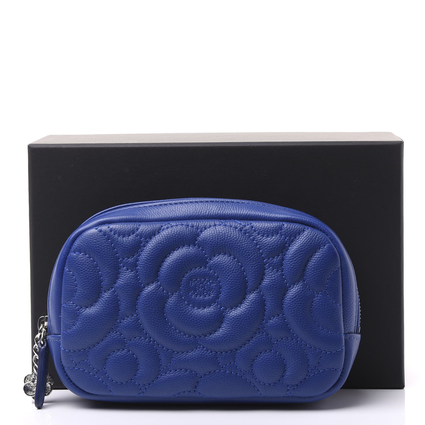 Caviar Camellia Embossed Small Cosmetic Case Blue