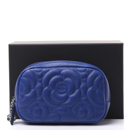 Chanel Caviar Camellia Embossed Small Cosmetic Case Blue 10 of 10