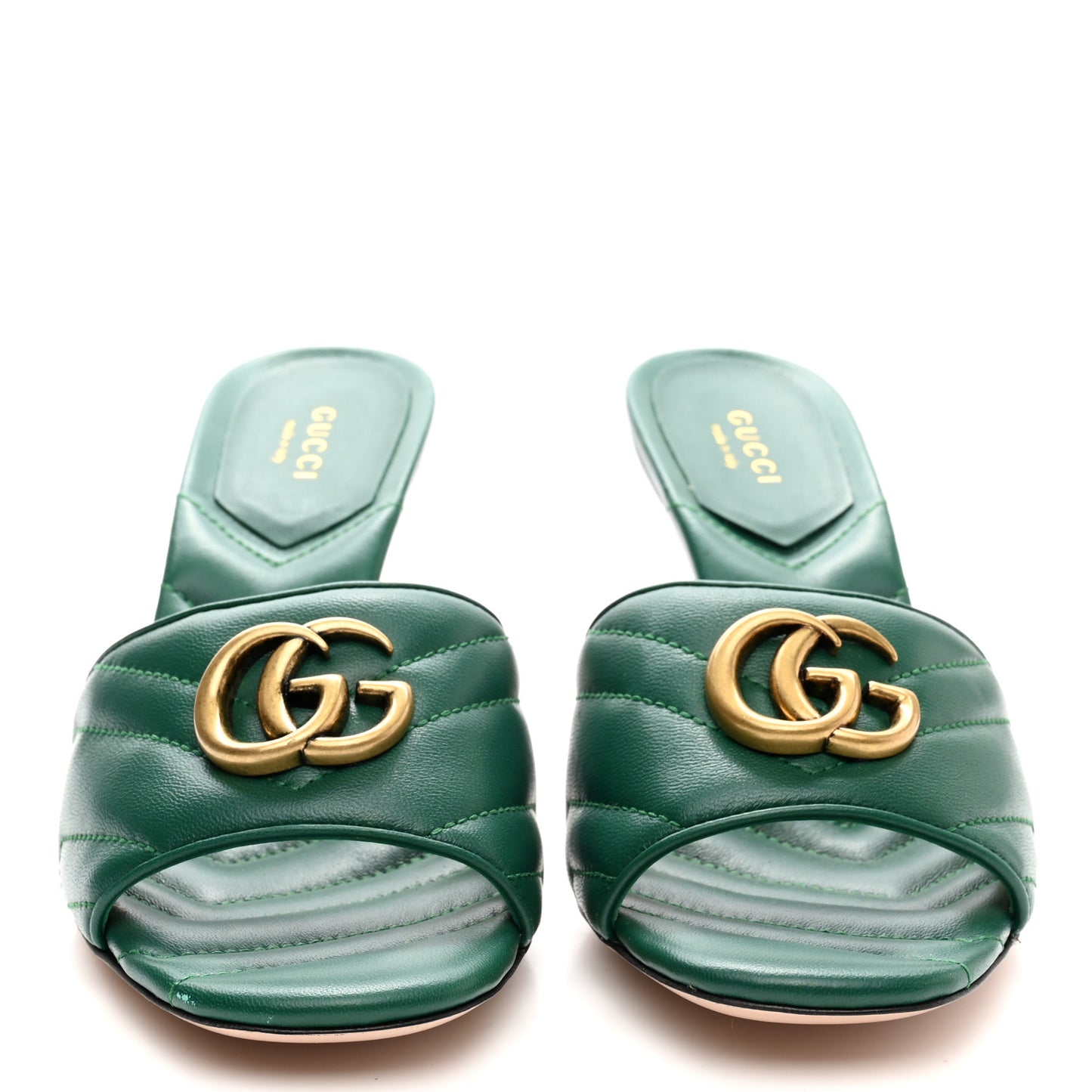 Nappa Matelasse GG Marmont 75mm Slide Sandals 38 Emerald