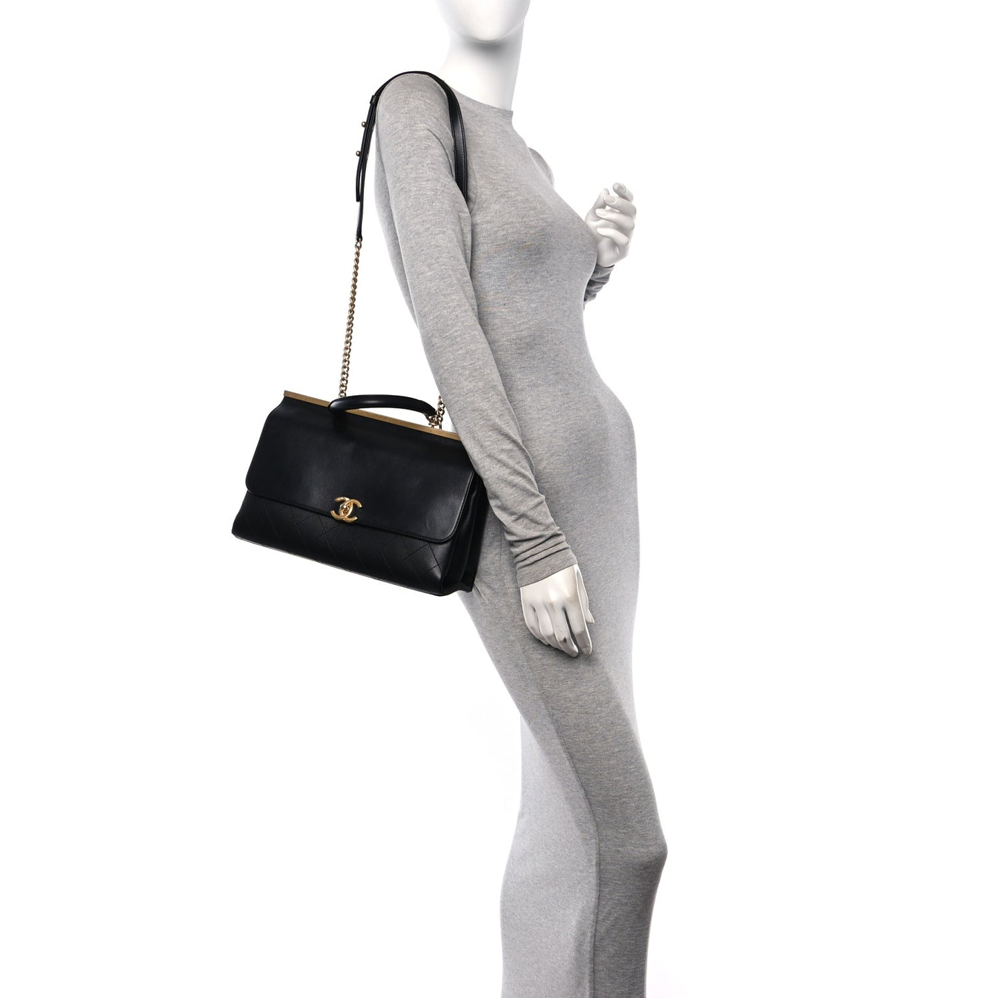 Lambskin Stitched Medium Coco Luxe Handle Flap Black