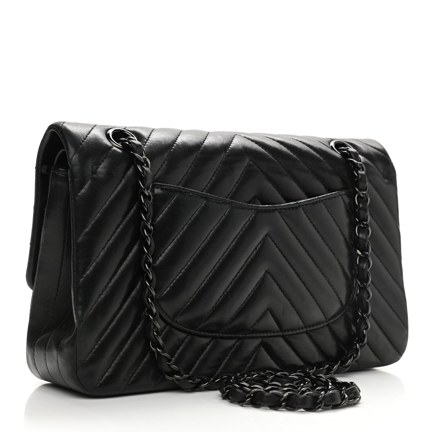 Chanel Lambskin Chevron Quilted Medium Double Flap So Black 3 of 15