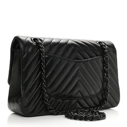 Chanel Lambskin Chevron Quilted Medium Double Flap So Black 3 of 15