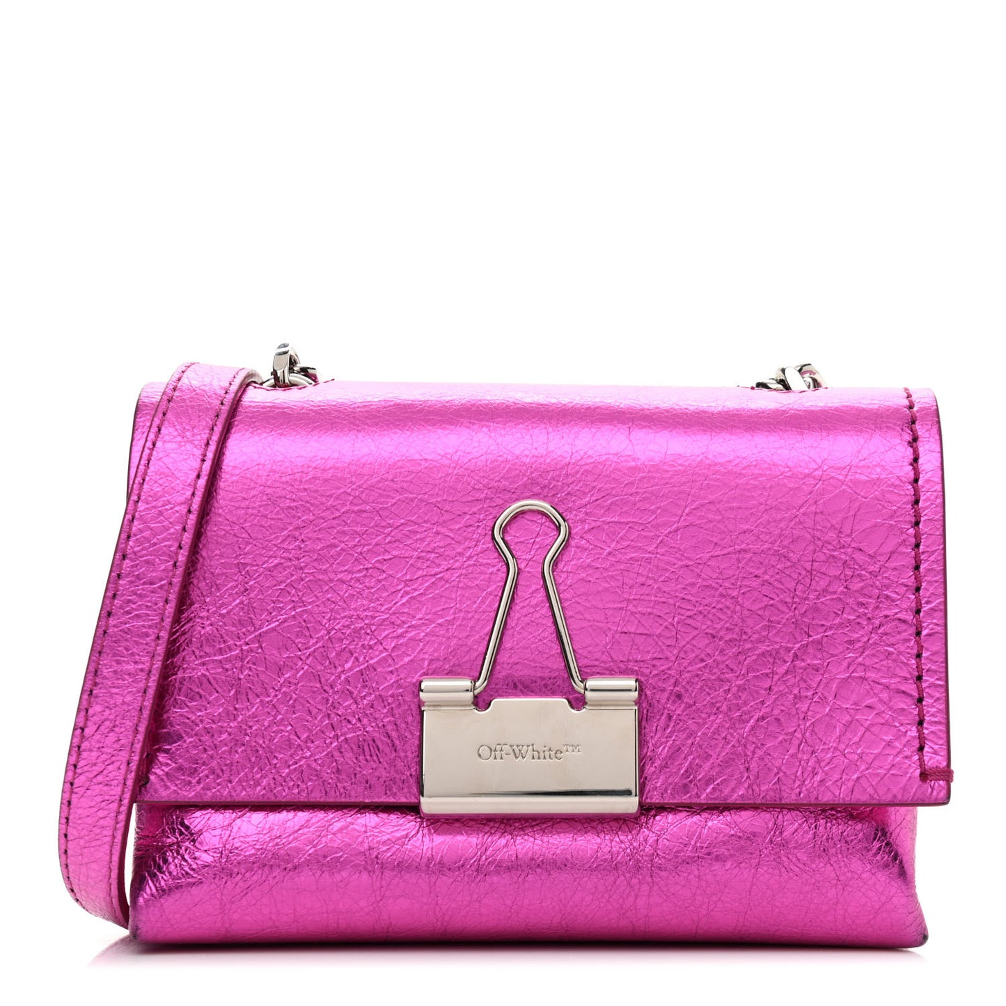 Calfskin Metallic Small Binder Clip Crossbody Pink