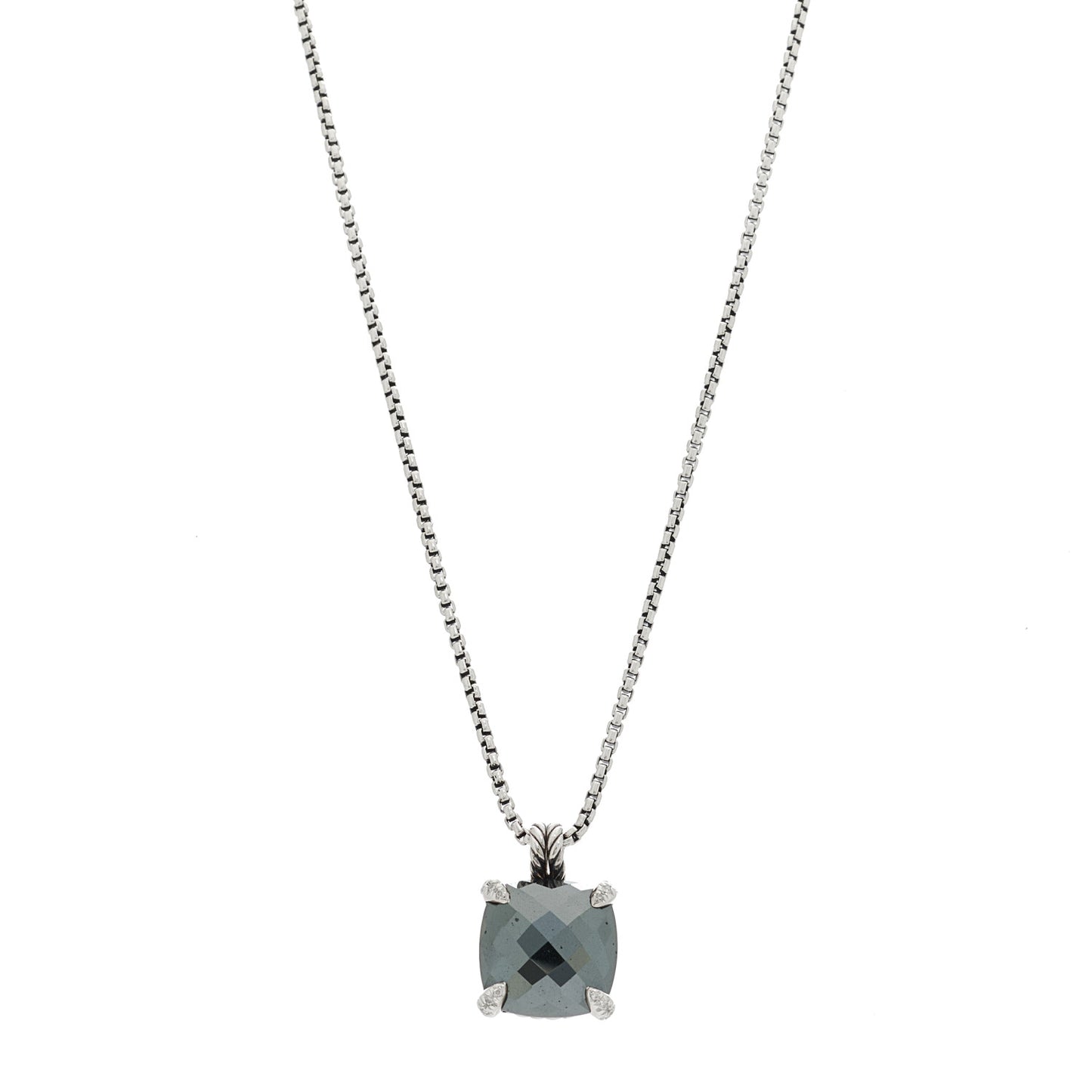Sterling Silver Diamond Hematite 11mm Chatelaine Pendant Necklace