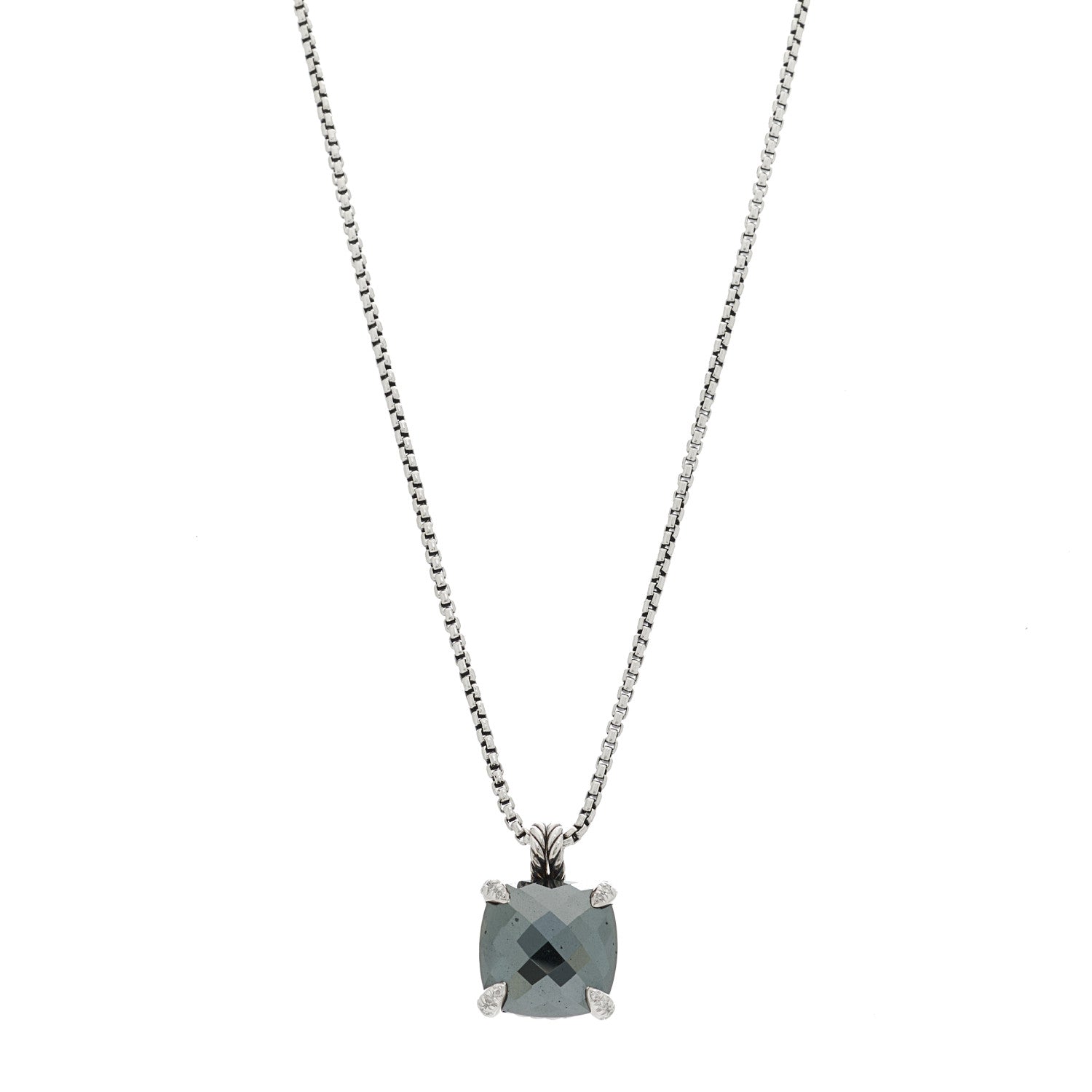 David Yurman Sterling Silver Diamond Hematite 11mm Chatelaine Pendant Necklace 1 of 4