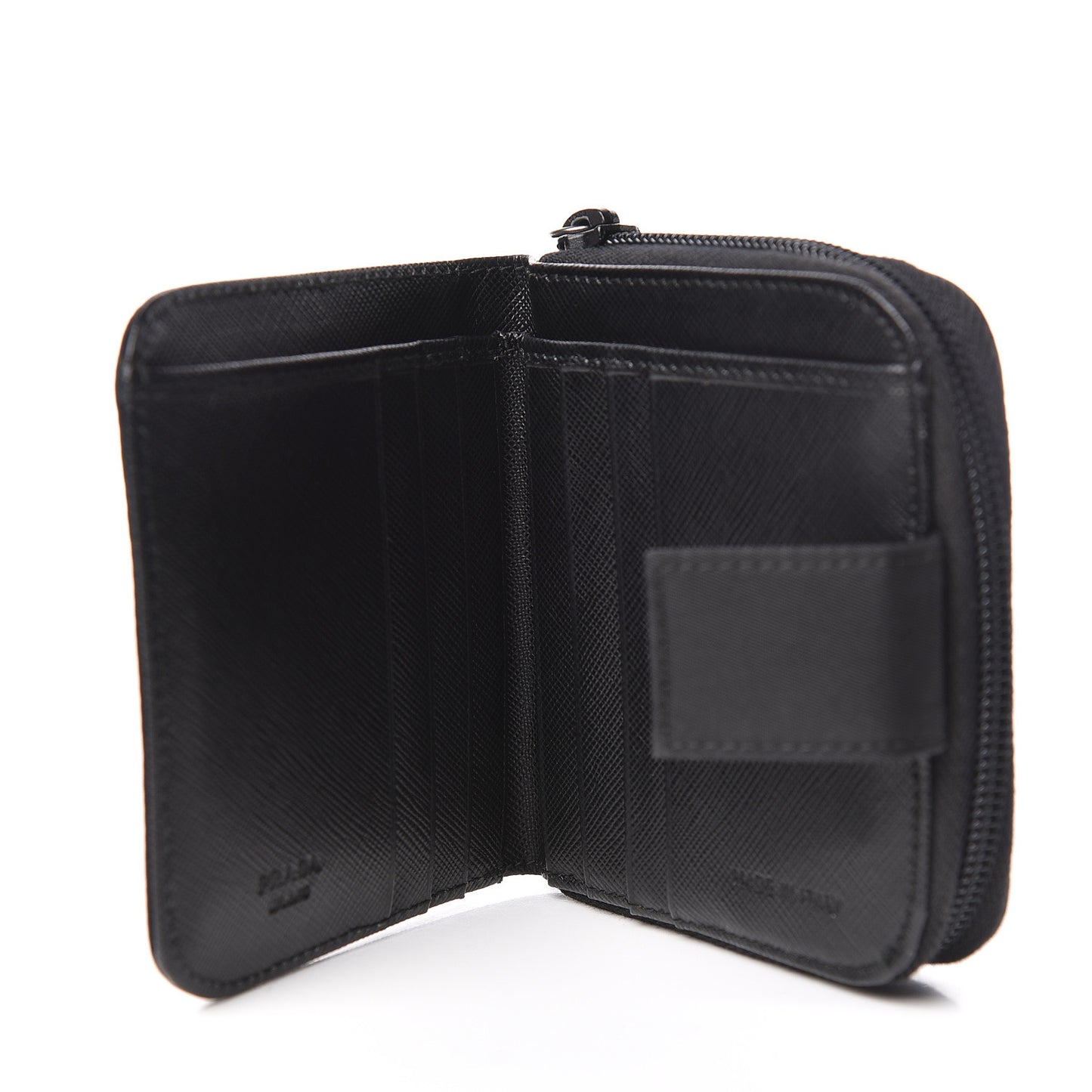 Tessuto Nylon Compact Zip Around Wallet Black