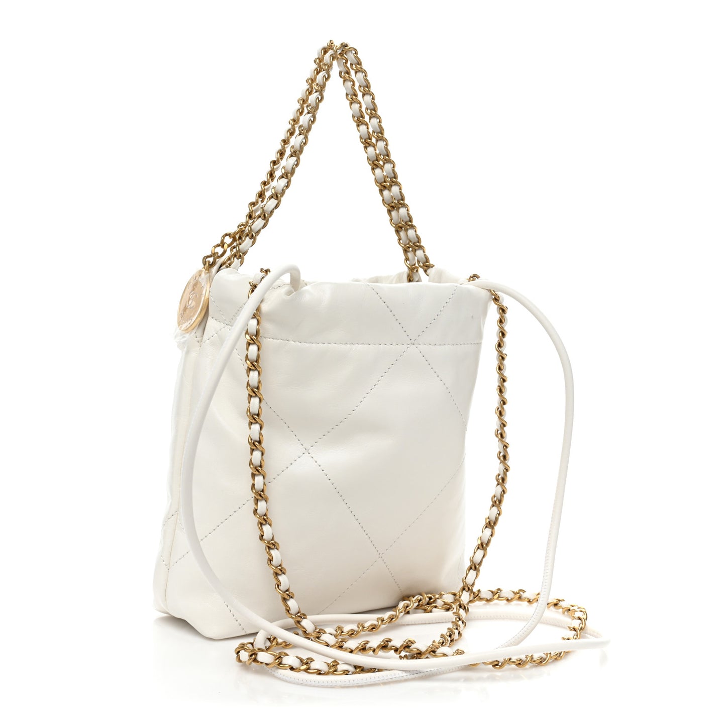 Shiny Calfskin Quilted Mini Chanel 22 White
