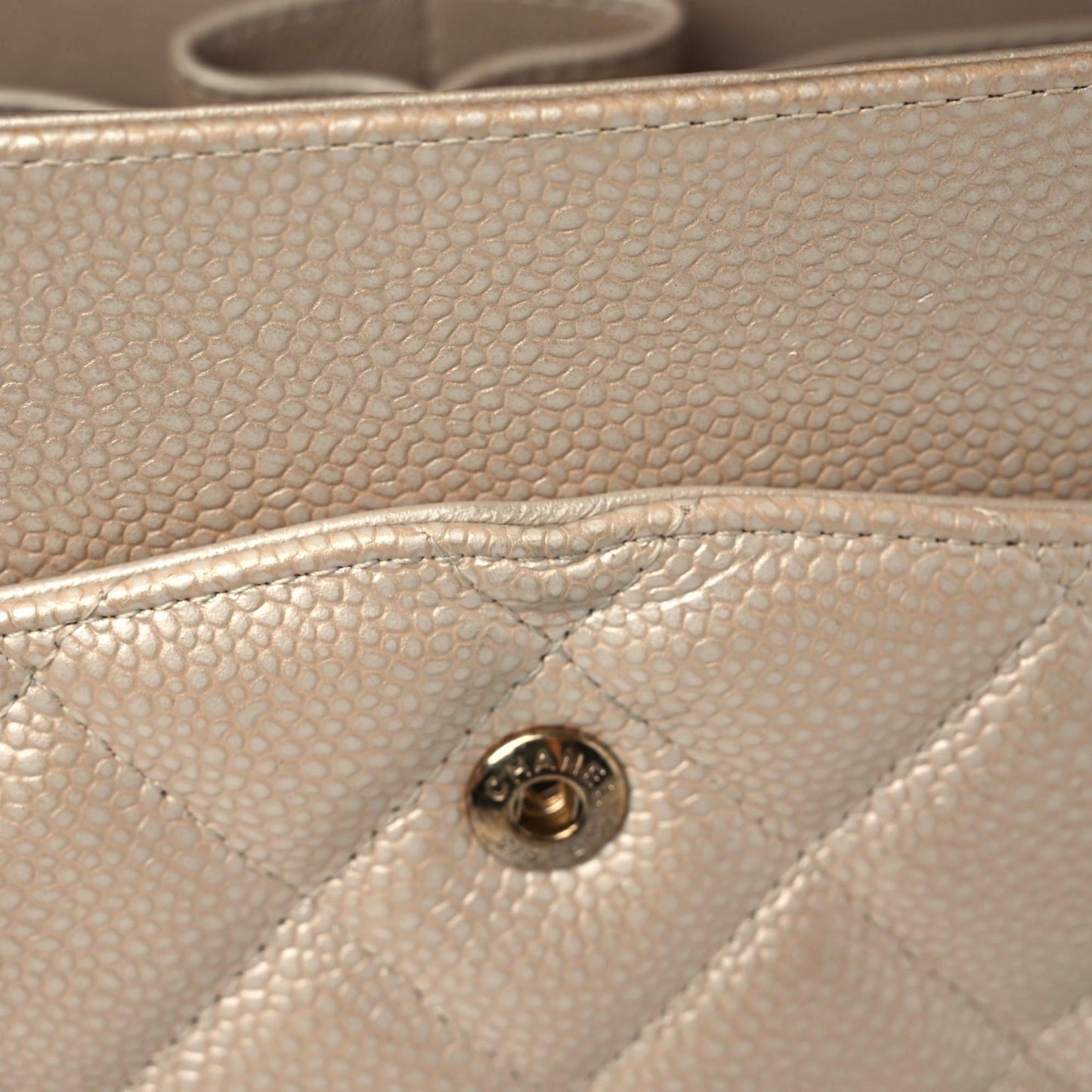 Iridescent Caviar Quilted Jumbo Double Flap Beige
