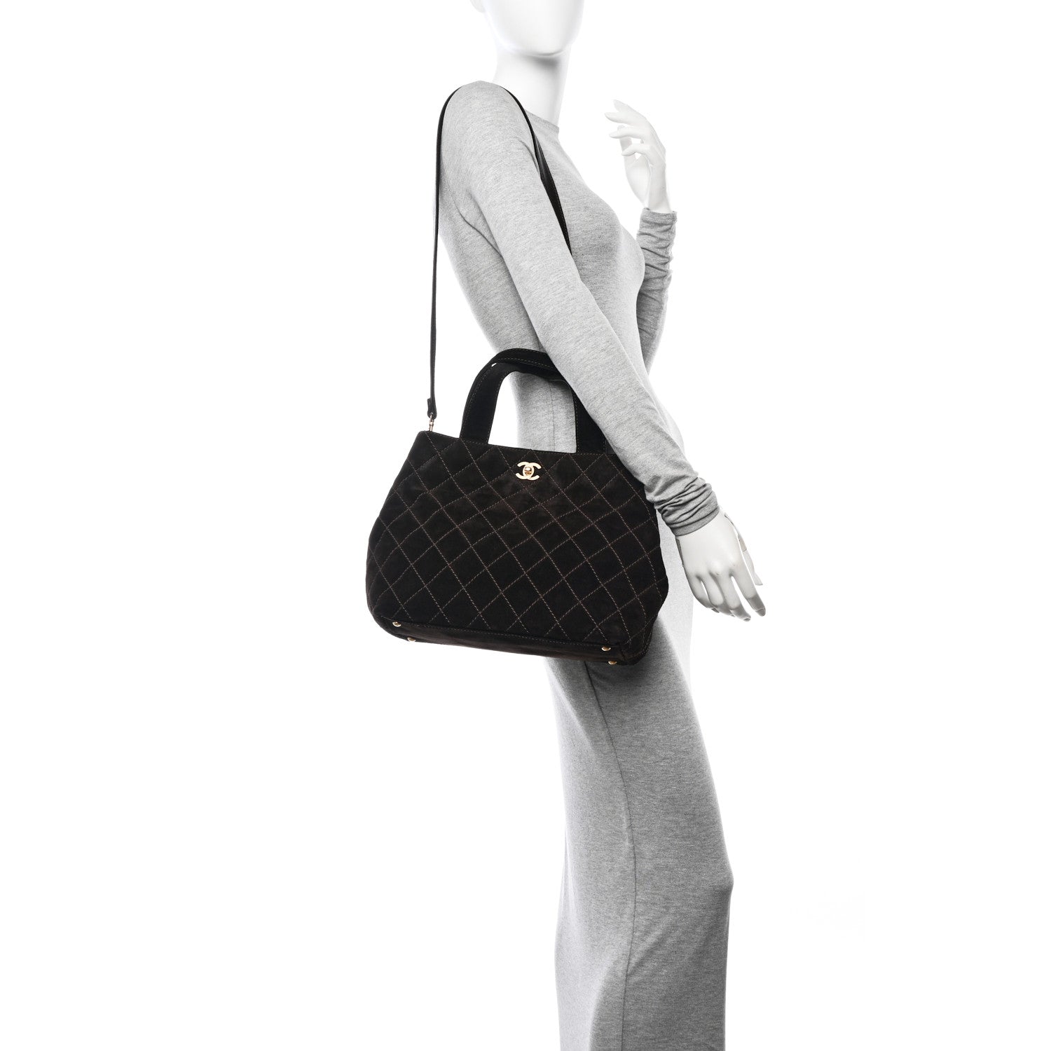 Chanel Suede Quilted Shopping Tote Brown 2 of 13