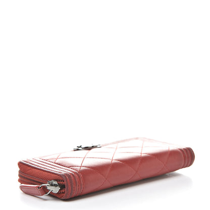 Chanel Lambskin Quilted Small Boy Zip Around Wallet Red 4 of 16