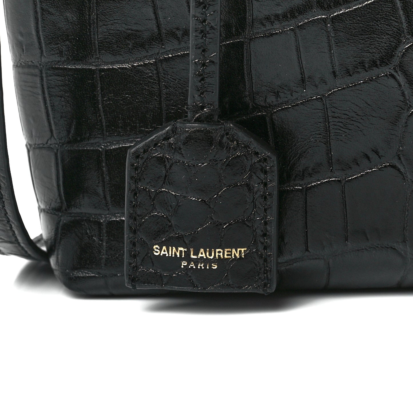 Calfskin Crocodile Embossed Paris Mini Toy Shopper Tote Black