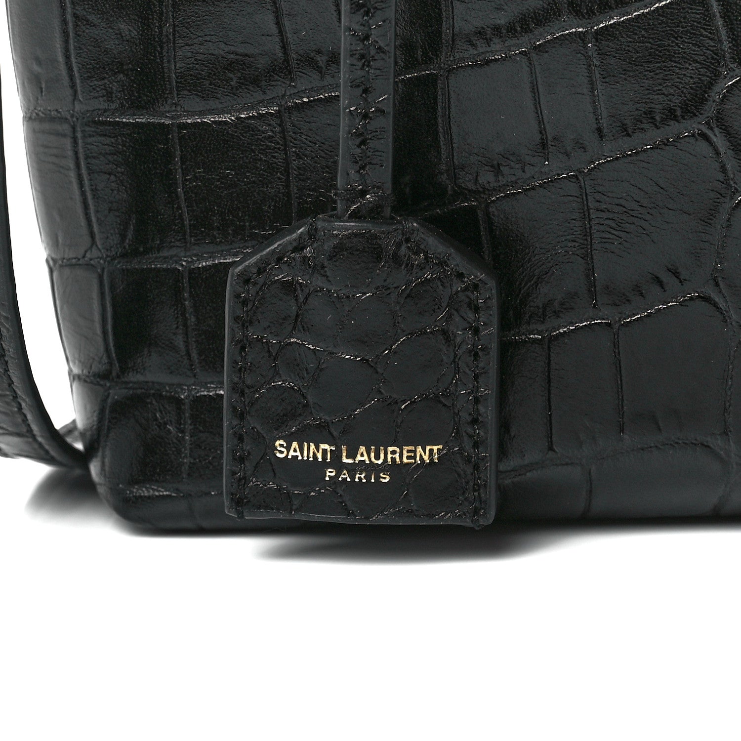 Saint Laurent Calfskin Crocodile Embossed Paris Mini Toy Shopper Tote Black 8 of 12
