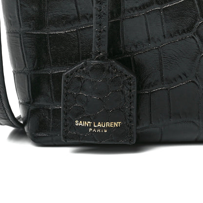 Saint Laurent Calfskin Crocodile Embossed Paris Mini Toy Shopper Tote Black 8 of 12