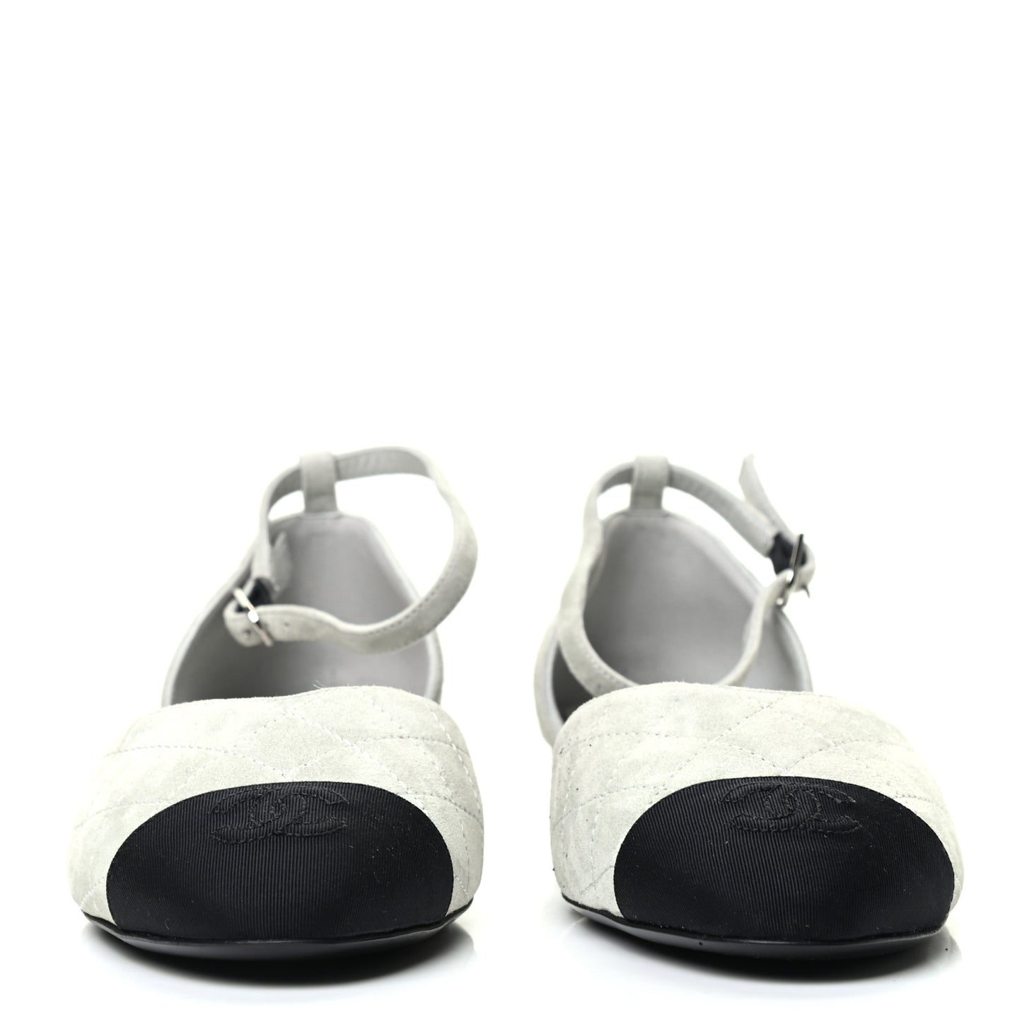 Suede Grosgrain Cap Toe CC Ankle Strap Sandals 39 Gray