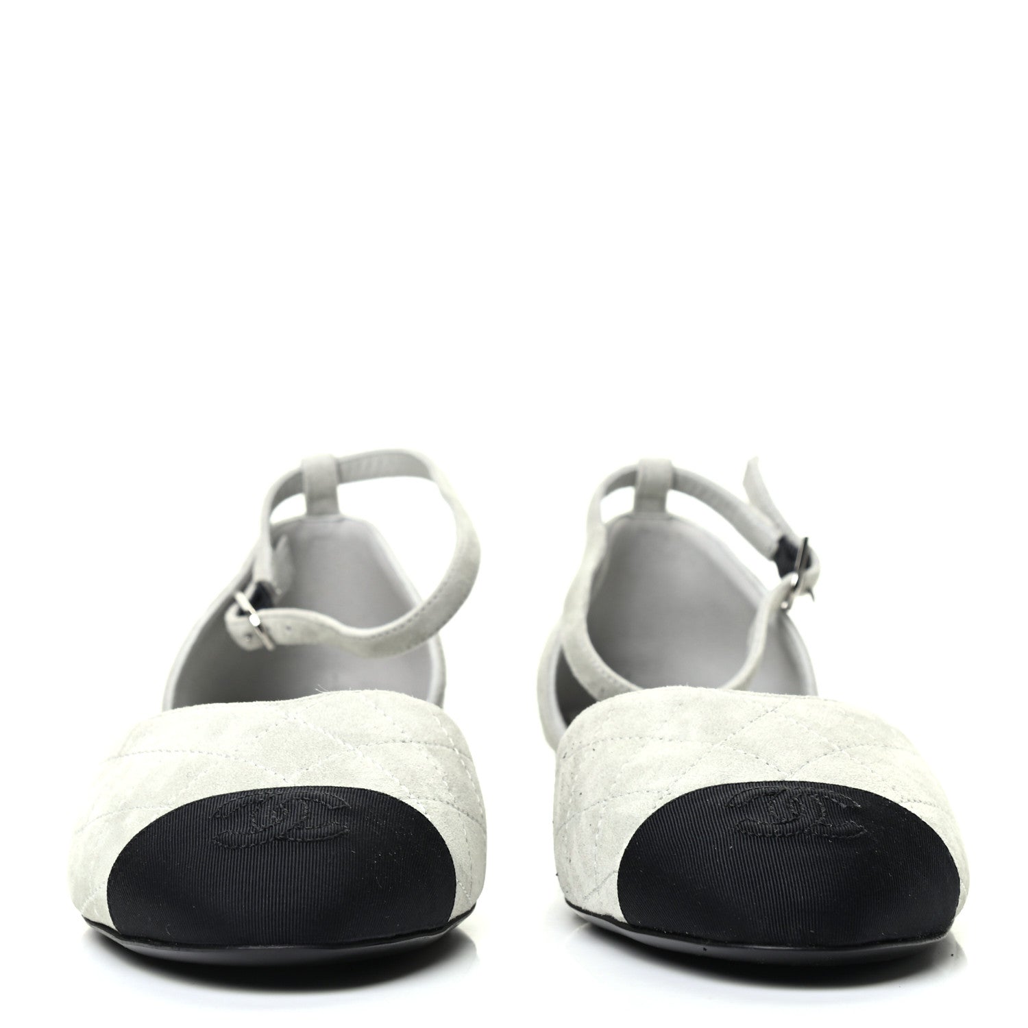 Chanel Suede Grosgrain Cap Toe CC Ankle Strap Sandals 39 Gray 2 of 8