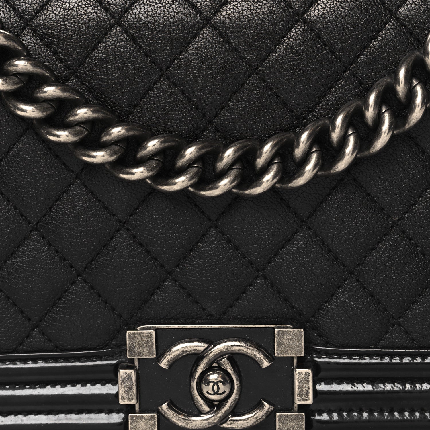Chanel Goatskin Quilted Patent Medium Duo Boy Flap Black 8 of 10