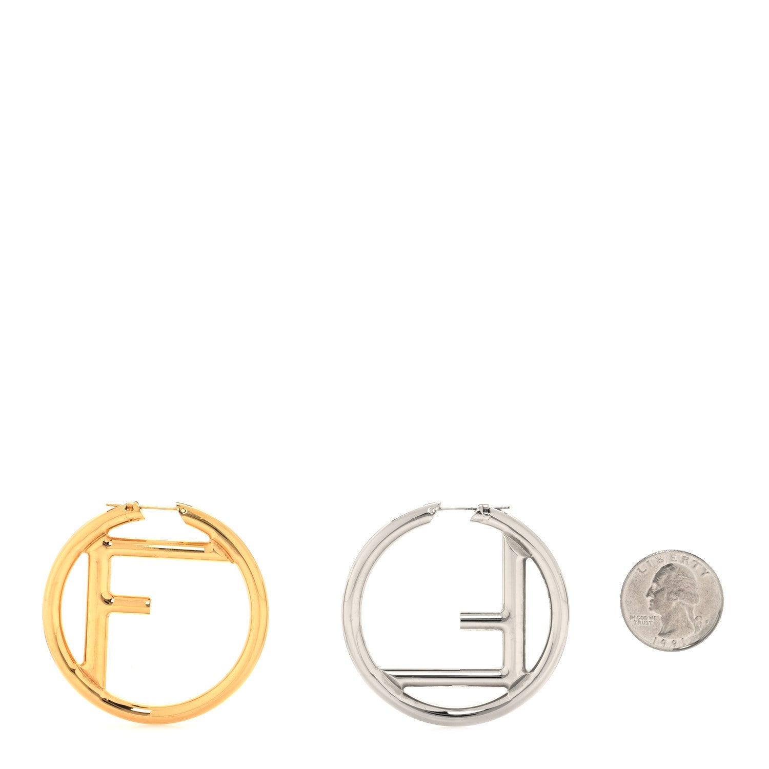 Fendi Metal FF Hoop Earrings Gold Silver 2 of 4