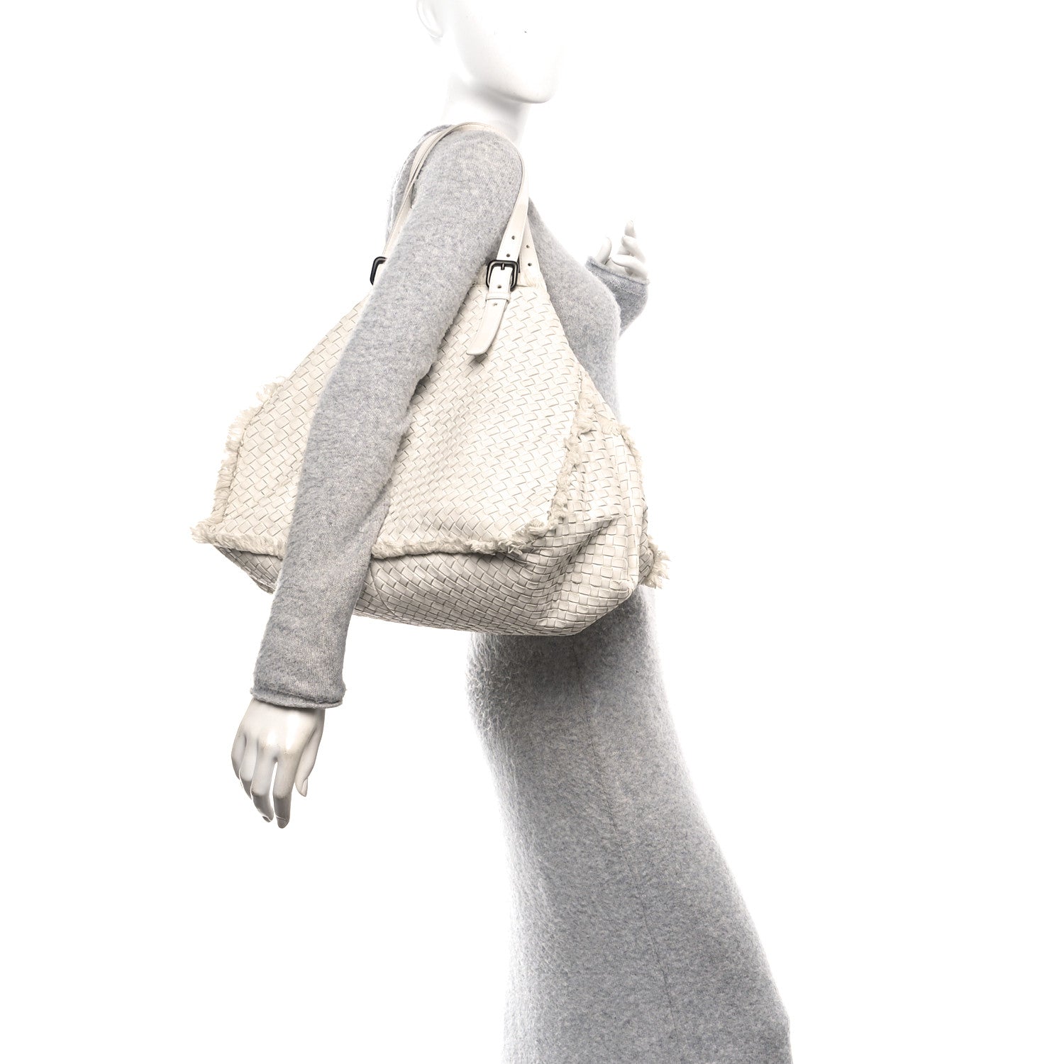 Bottega Veneta Nappa Intrecciato Canvas Fringe Maltinto Tote White 2 of 18