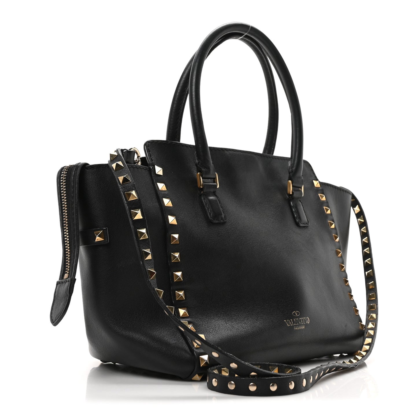 Vitello Small Rockstud Double Handle Tote Black