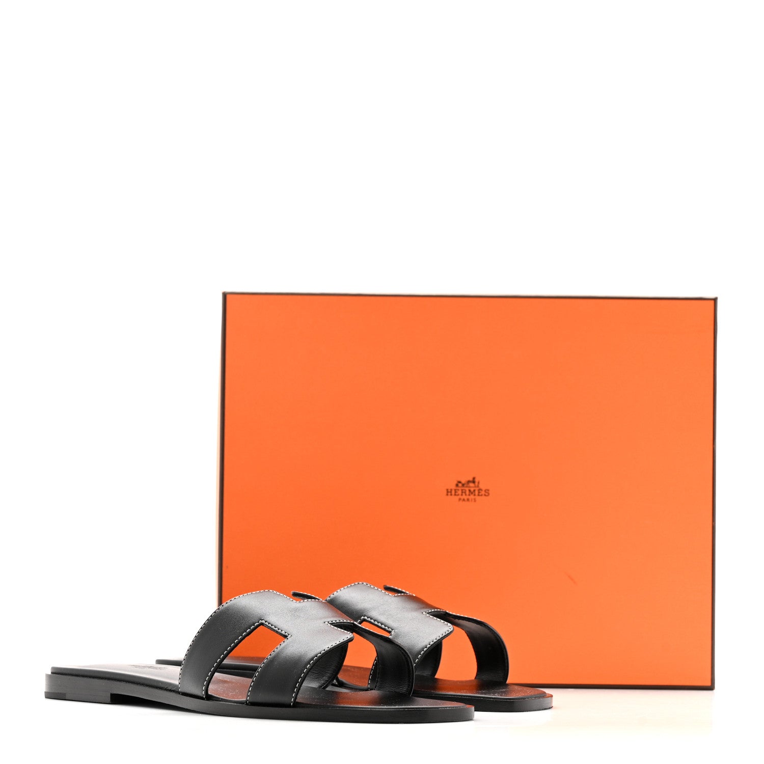 Hermes Box Calfskin Oran Sandals 40 Black 19 of 20
