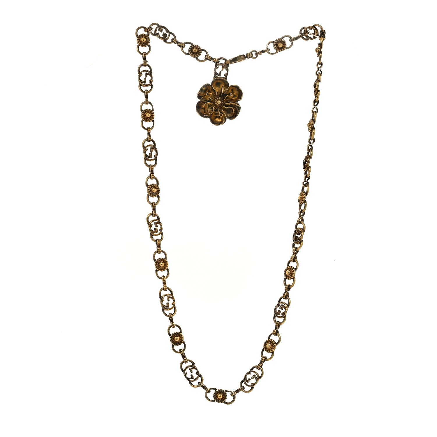 Gucci Metal GG Flower Chain Necklace Aged Gold 3 of 5