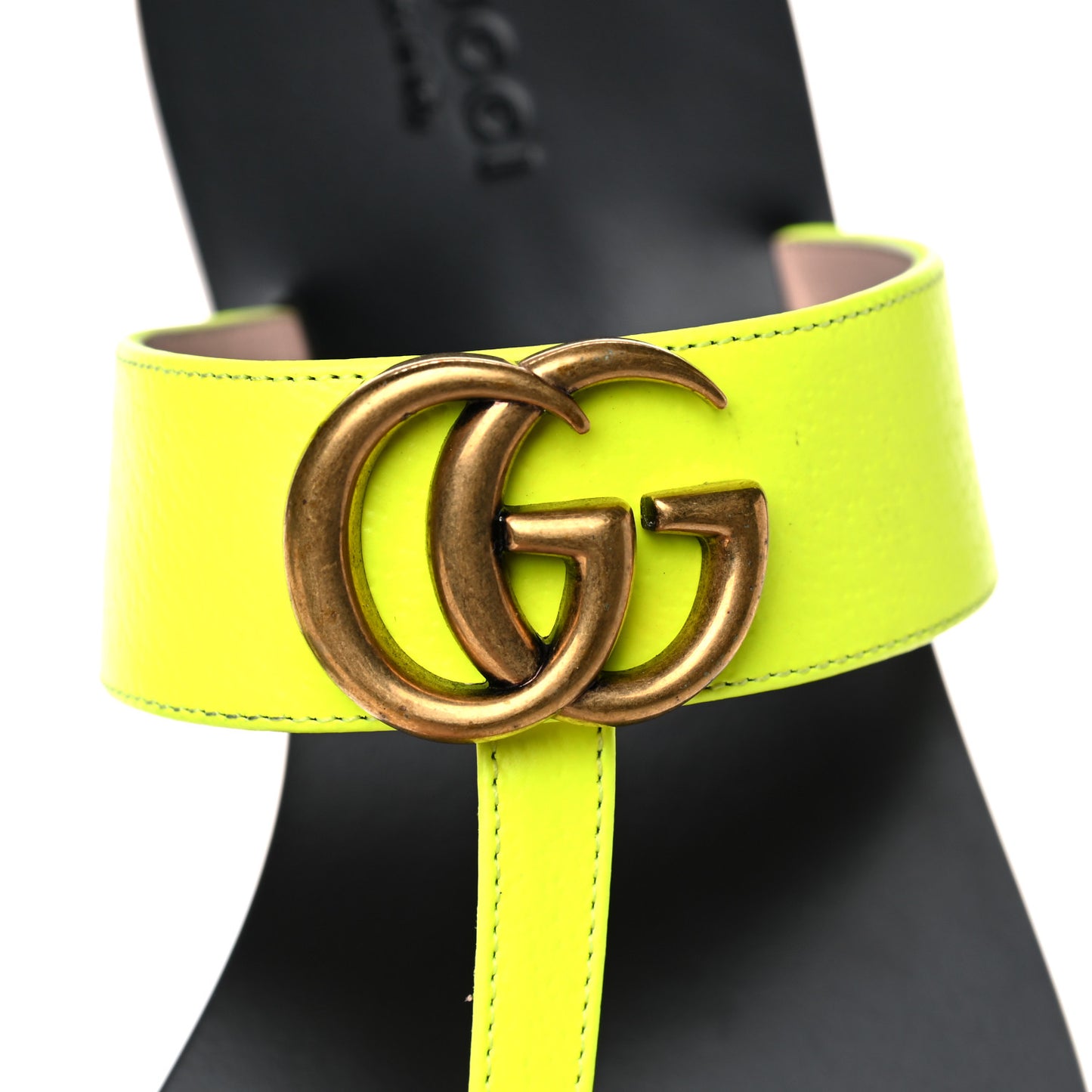 Calfskin GG Marmont Thong Sandals 37 Yellow Fluo