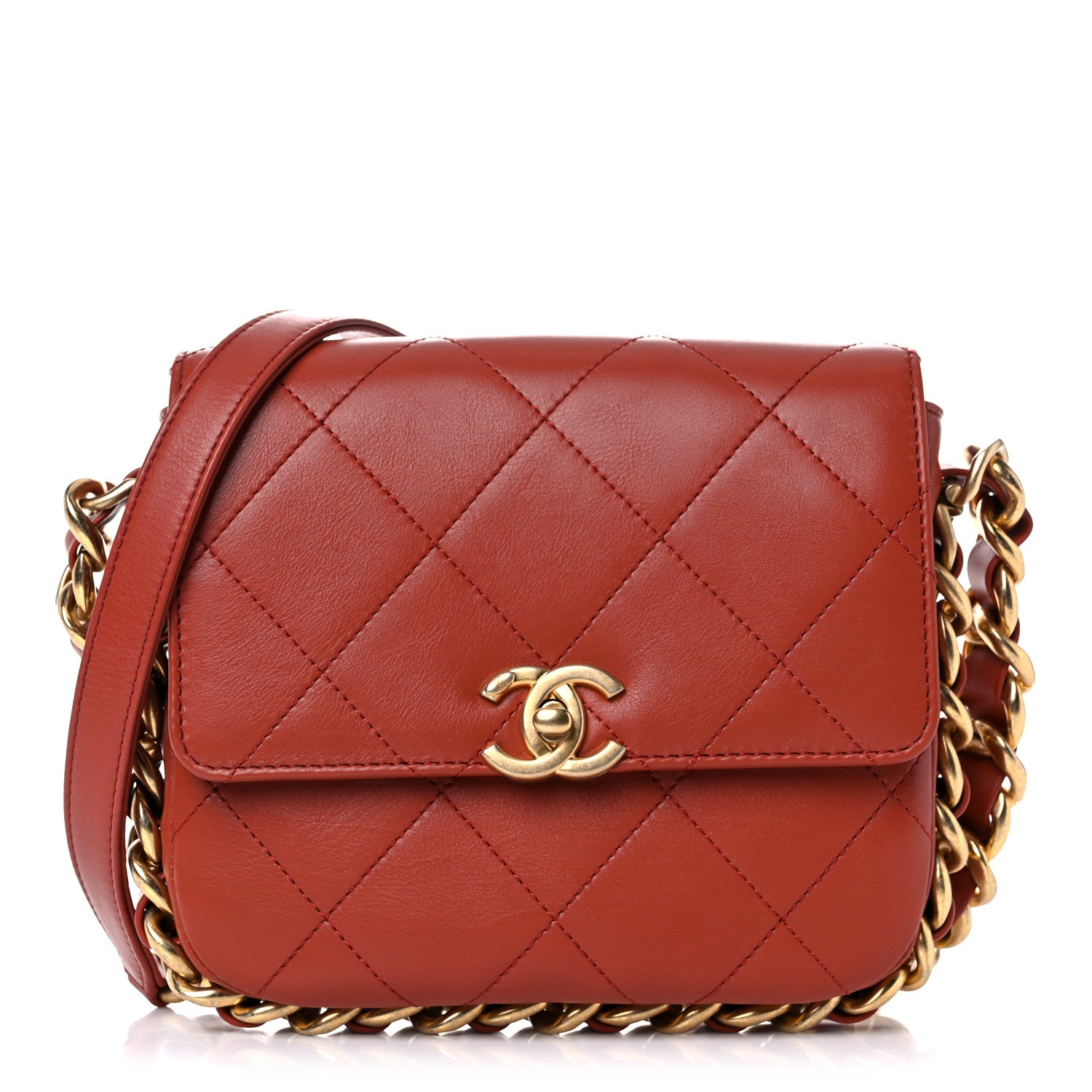 Chanel Calfskin Quilted Small Framing Chain Bag Brown 1 of 9
