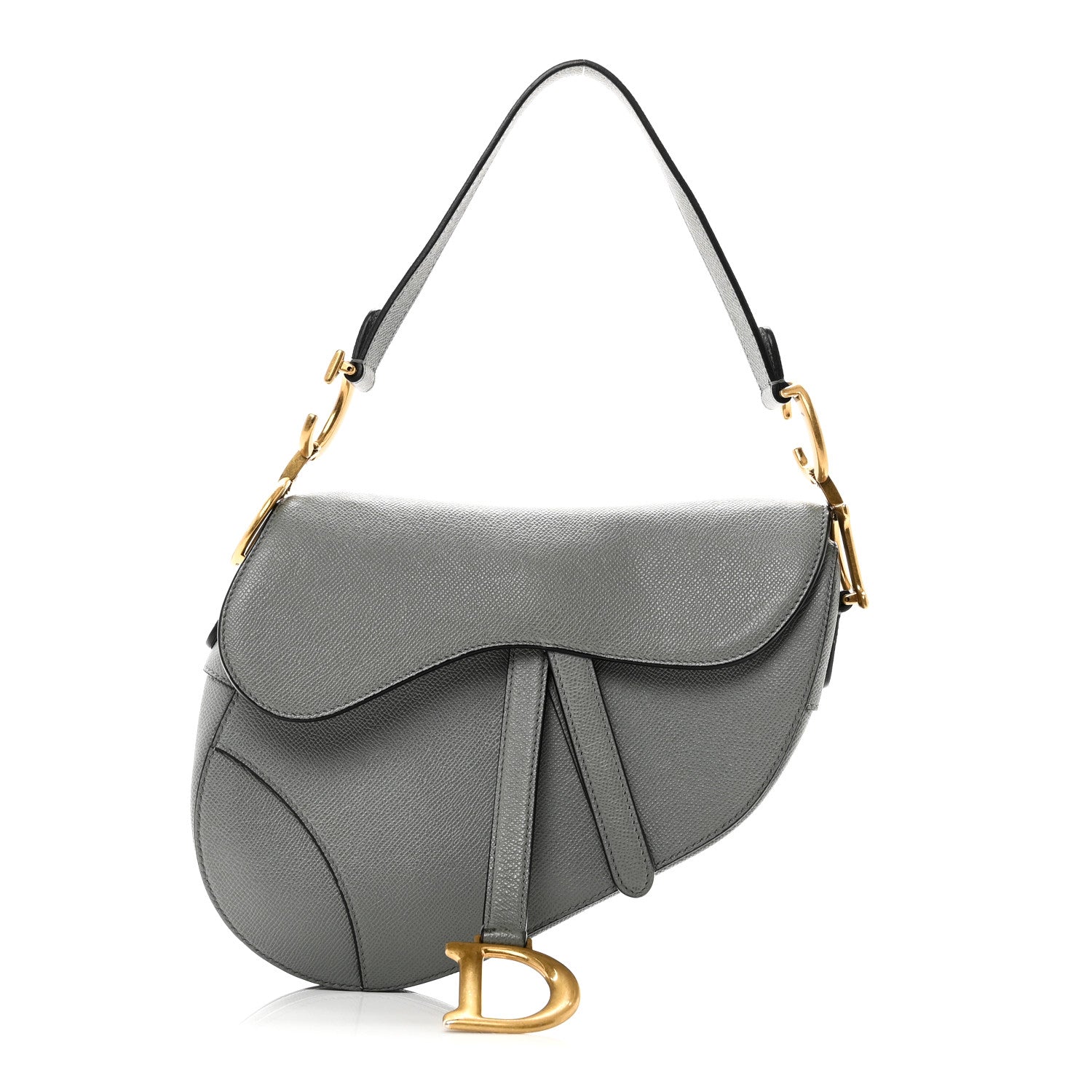 Christian Dior Grained Calfskin Saddle Bag Grey Stone 1 of 10