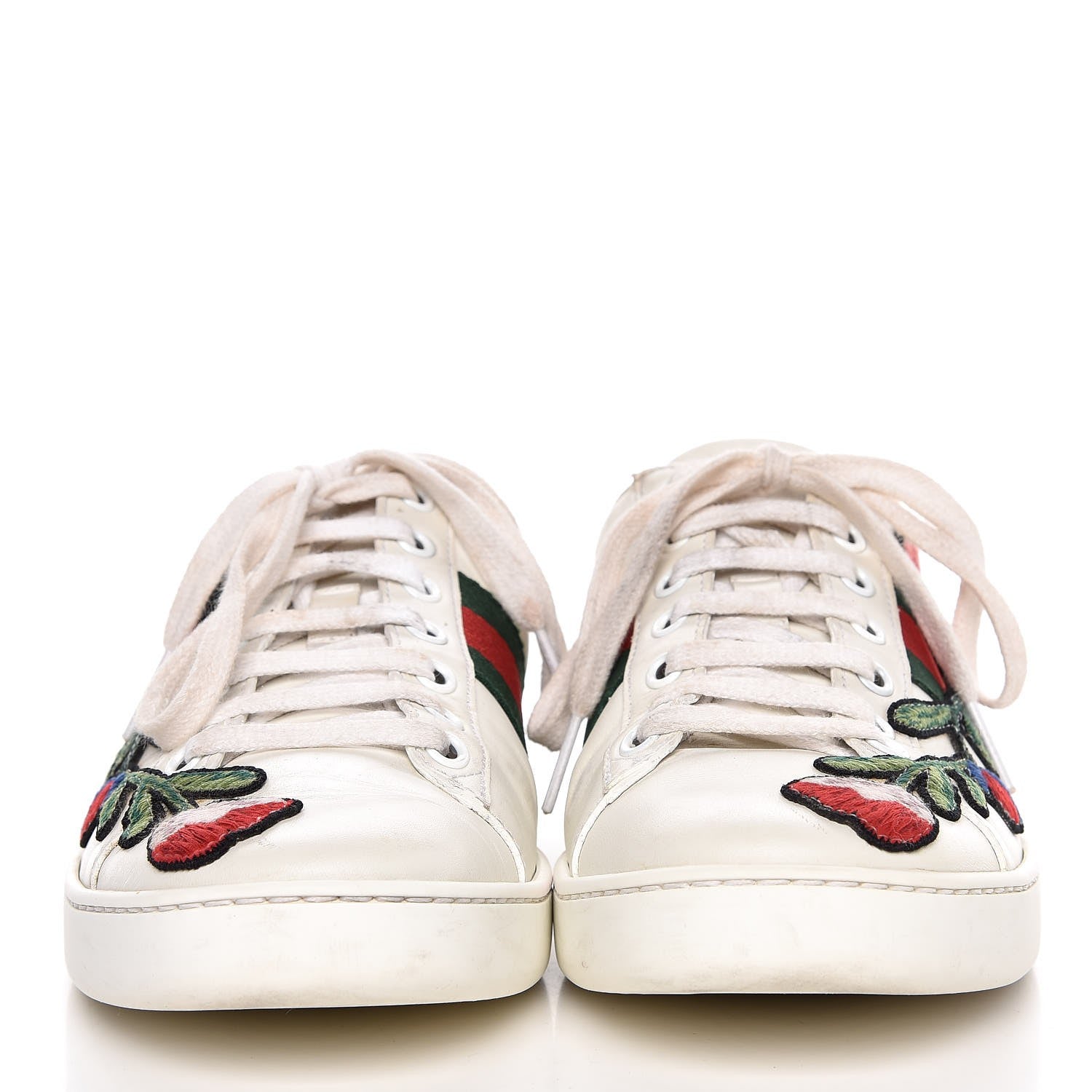 Gucci Calfskin Web Floral Embroidered Ace Sneakers 36.5 White 2 of 18