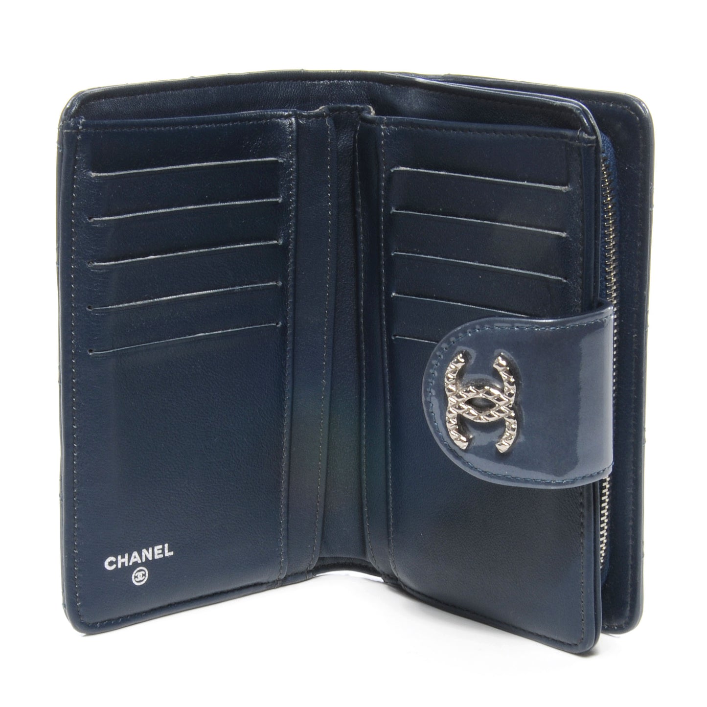 Patent Quilted Compact Zip Wallet Blue