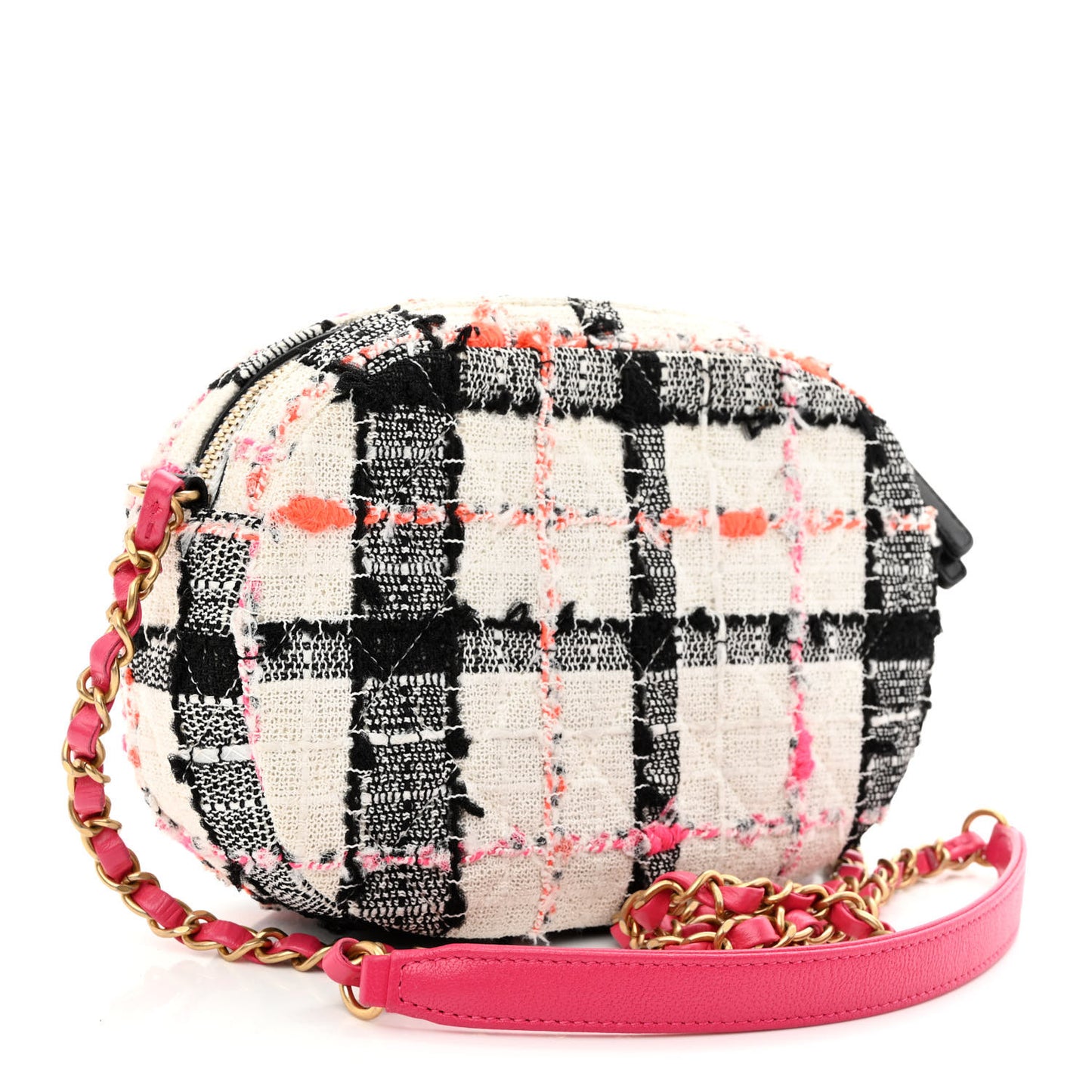 Tweed Lambskin Quilted Coco Midnight Camera Case White Black Multicolor