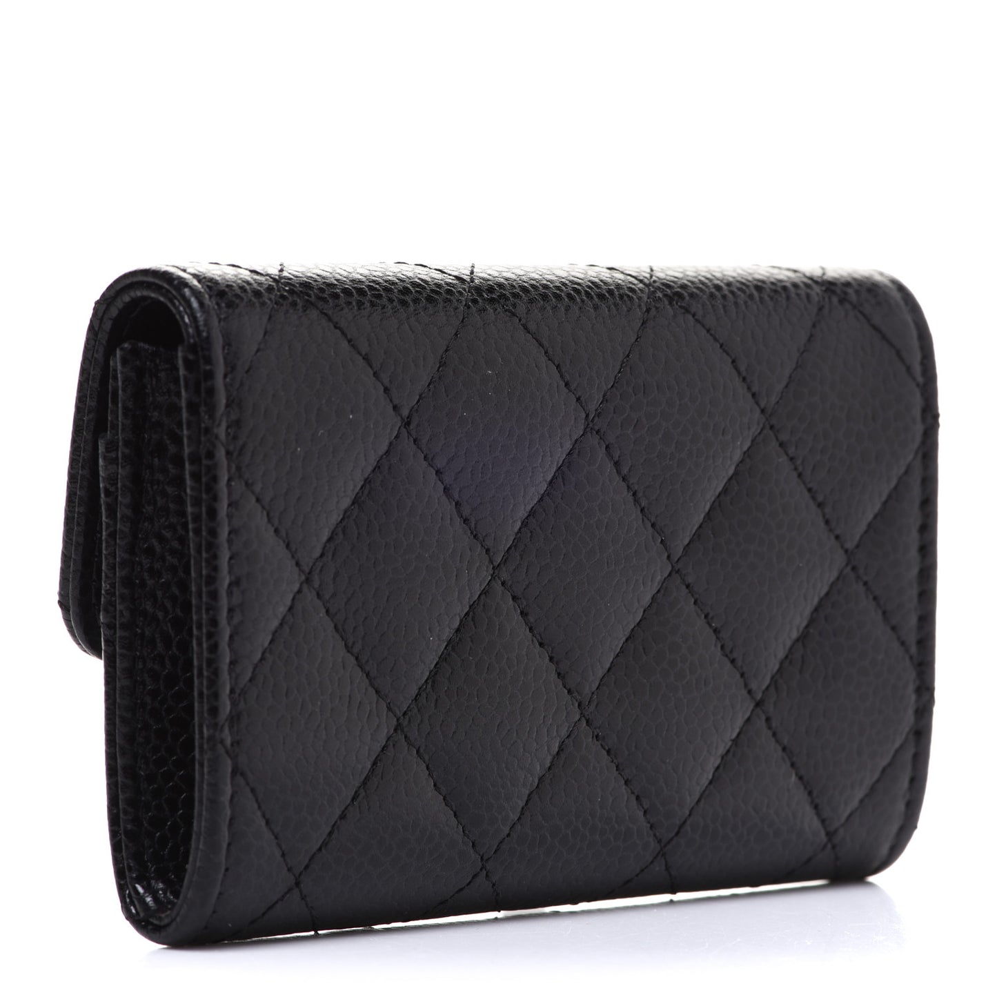 Caviar Quilted Flap Card Holder Black