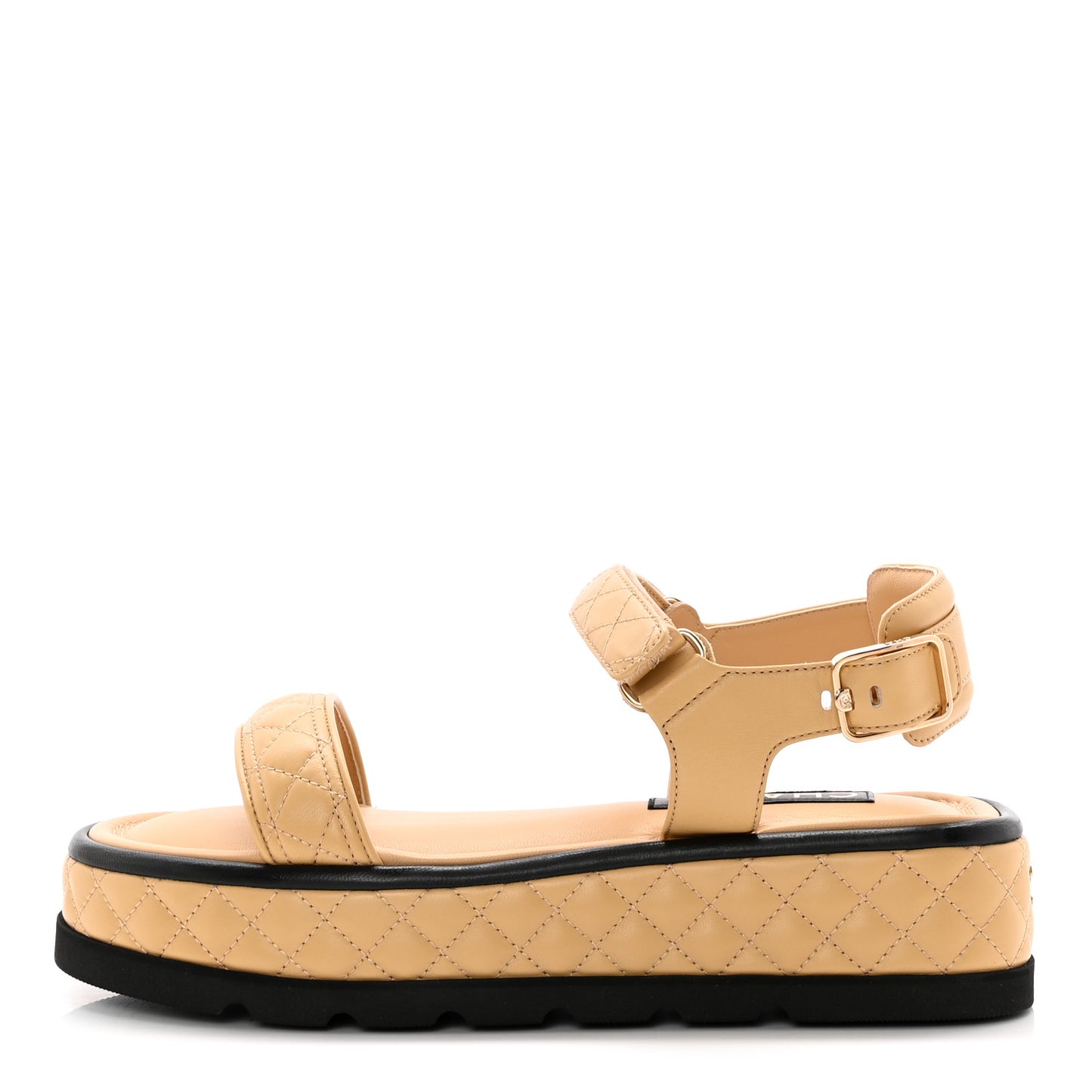 Lambskin Quilted Platform Sandals 41 Beige Black